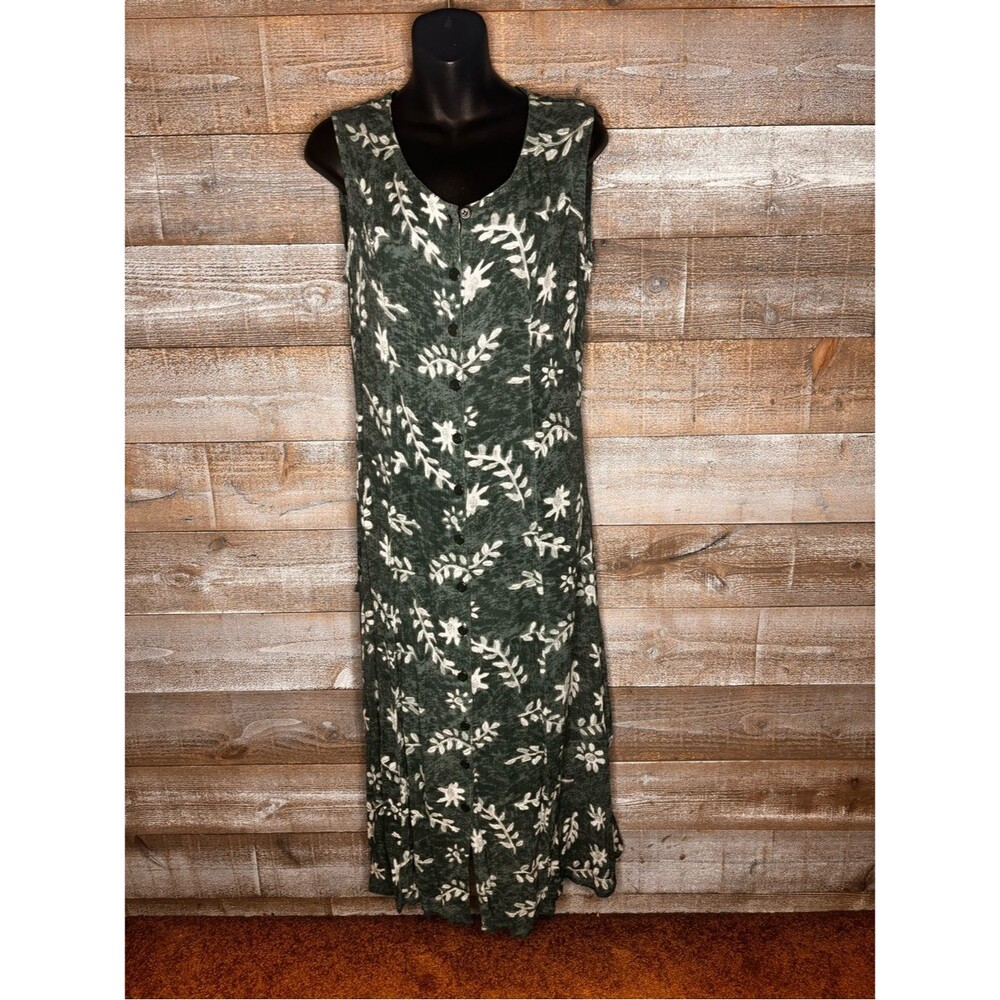 24 Karat 90s rayon leaf print boho button up maxi dress one size beach dress